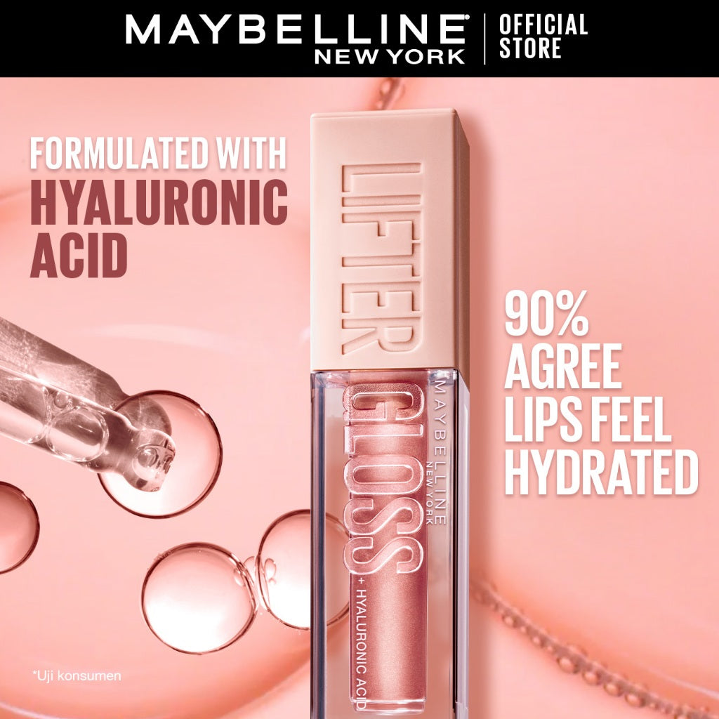 MAYBELLINE OFFICIAL Lifter Gloss Plump Make Up - 5.4ml Lip Gloss Hydrating Hyaluronic Acid