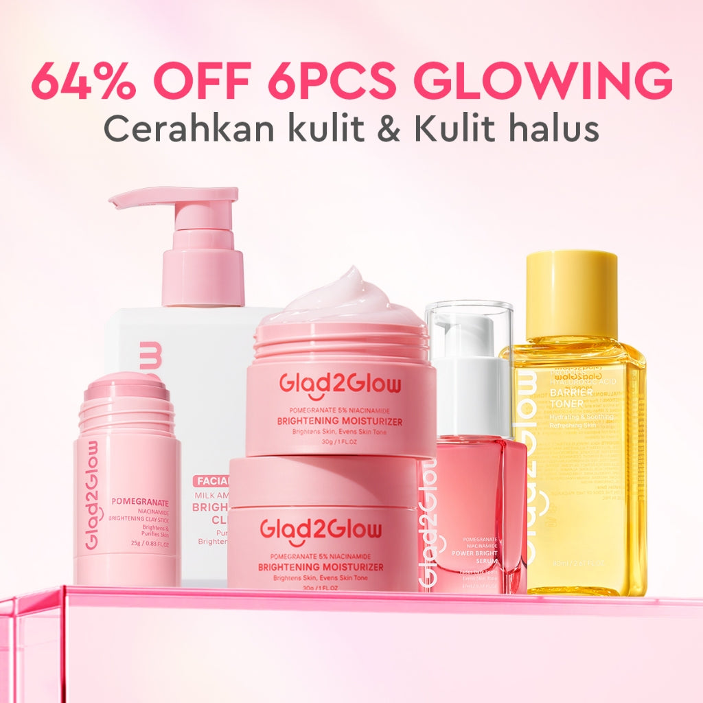Glad2Glow Day&Night 6in1 Renew Set bundle -Milk cleanser+Brightening toner+Brightening Moisturizer+Cleanser+Brightening Serum+Retinol Serum+Retinol moisturizer Niacinamide Mencerahkan Wajah Mencerahkan Melembabkan Kulit skin skincare g2glow official store