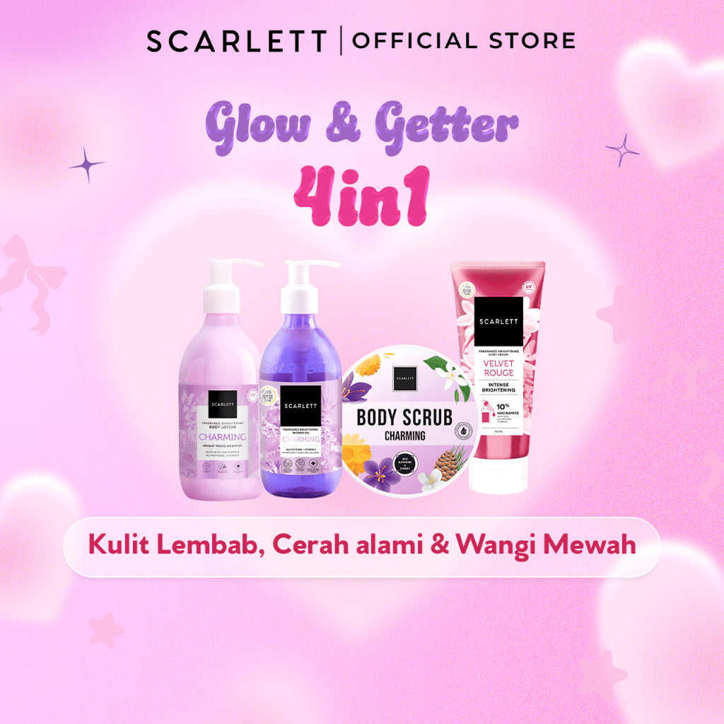 SCARLETT Top Picks Glow Body Care Series 5in1 Body Scrub + Shower Gel/Shower Scrub + Exfoliate + Body Serum + Body Lotion Paket Lengkap Fragrance Body Care | Aroma Wangi Mewah Tahan 12 Jam Mencerahkan Melembabkan Menutrisi Kulit