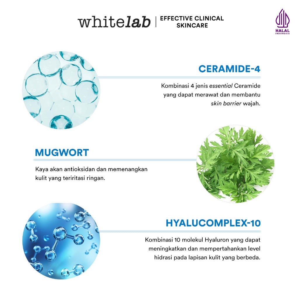 Whitelab Cera-Mug Moisturizer Gel untuk Skin Barrier - Pelembap Kulit Wajah Kering Siang Malam Cera-mug dengan Hyaluronic, Ceramide