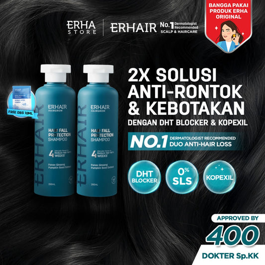 [BEST COMBO ANTI HAIR FALL] ERHAIR Hairgrow Shampoo 250ml (2pcs) - Sampo Anti Rambut Rontok | DHT Blocker | Panax Ginseng & Pumpkin Seed |Rekomendasi Ahli Dermatologi