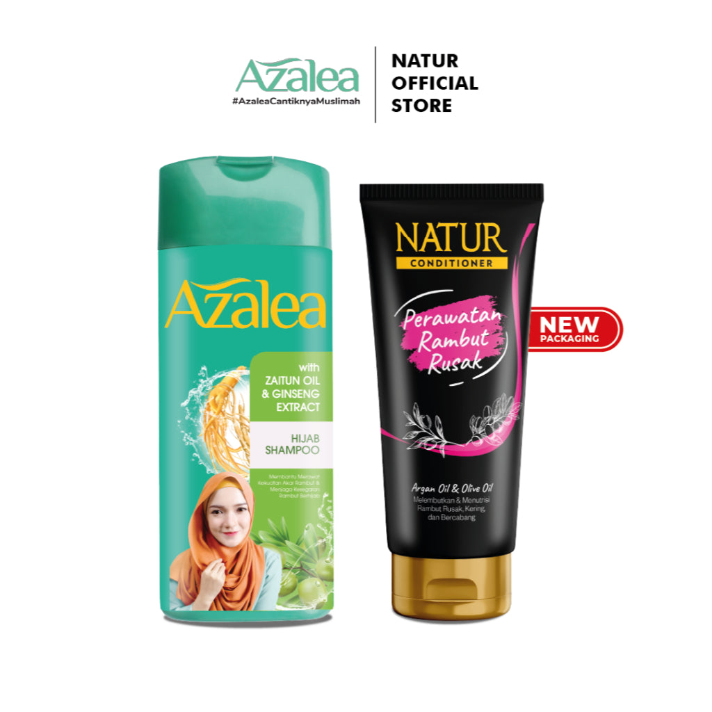 Azalea Hijab Shampoo 180 ML & Natur Conditioner 165 ml - Paket Perawatan Rambut Lepek Rontok