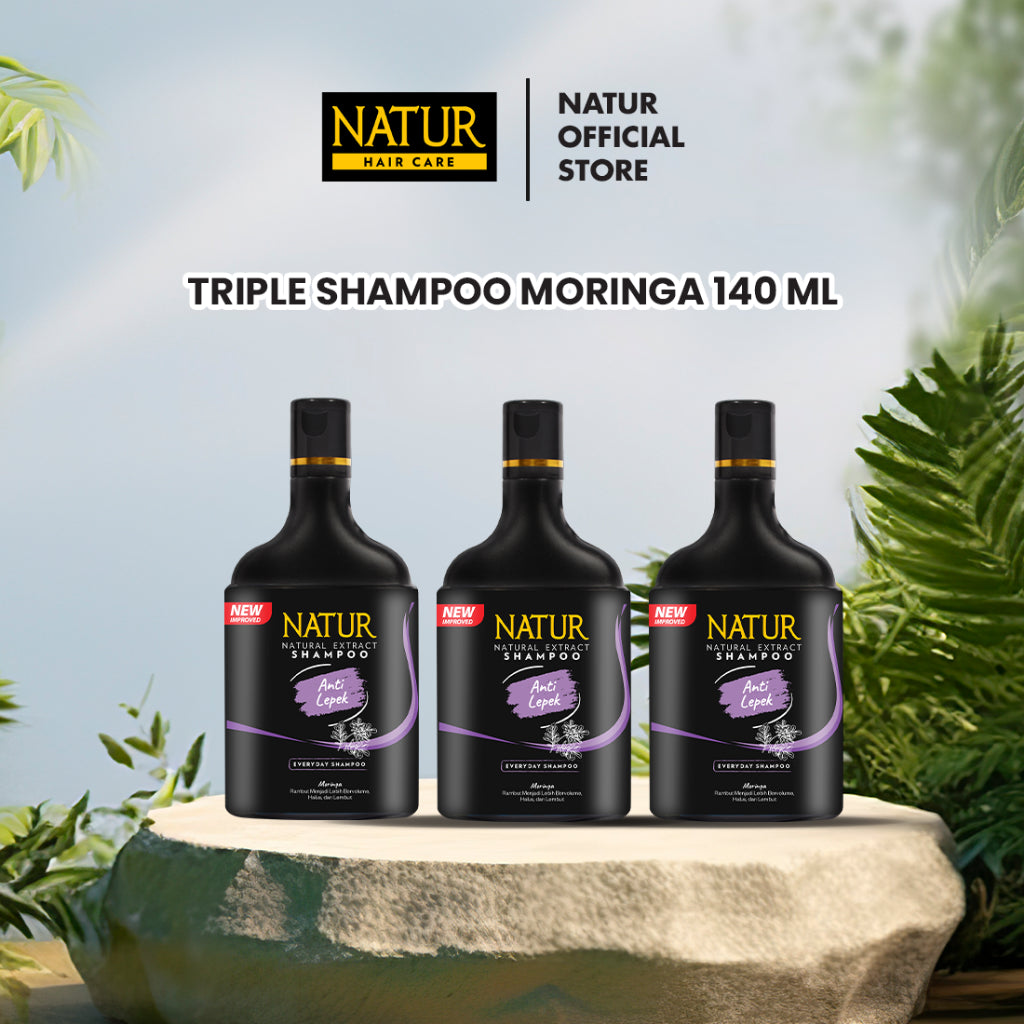 Triple Natur Shampoo Moringa & Sweet Almond Oil - Paket Sampo Melebatkan rambut 3pcs