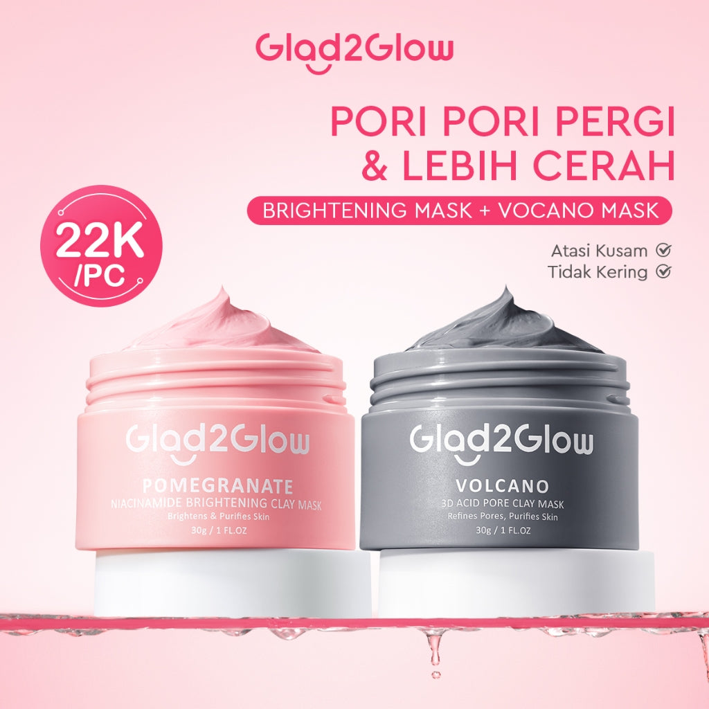 Glad2Glow Pomegranate Niacinamide Brightening Clay Mask Masker Wajah Masker Pencerah Mud Mask Masker Niacinamide  Masker Merah Muda Pink Masker Komedo Masker Glad2Glow Clay Mask Masker G2G Clay Masker Gel Mask Sheetmask Skincare Bpom G2Glow Official Store
