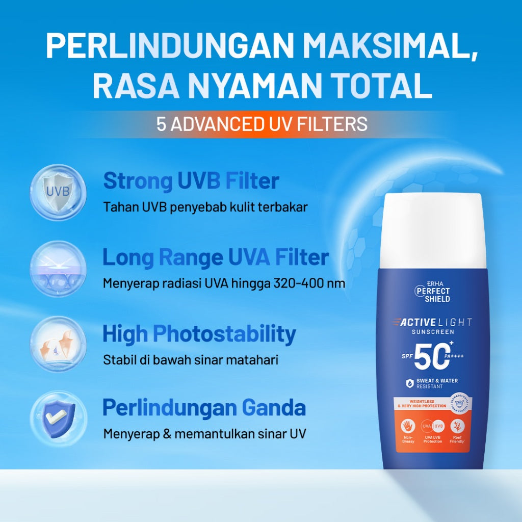 ERHA Perfect Shield Active Light Sunscreen SPF 50+ PA++++  -  Sport Suncscreen