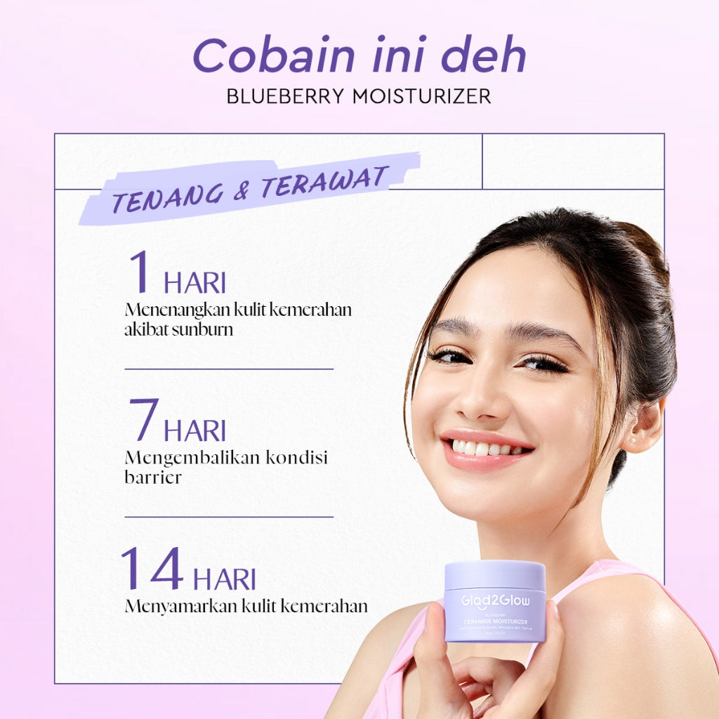 [Big Size]Glad2Glow Blueberry Moisturizer 100g 5% Ceramide Menjaga Skin Barrier Perawatan Wajah Mencerahkan wajah Menjaga kelembapan kulit Penyerapan cepat Pelembab wajah Esensi wajah Produk perawatan kulit Perawatan wajah g2glow official store