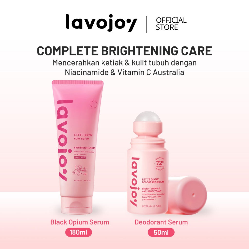 Lavojoy Let It Glow Deodorant Serum - Paket Perawatan Pencerah Ketiak & Kulit Tubuh, 72 Jam Perlindungan Bau & Keringat, Cepat Kering 5 Detik, Aman Kulit Sensitif, Niacinamide + Vitamin C