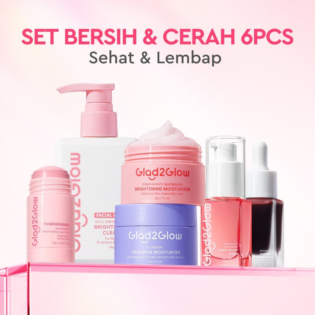 Glad2Glow Cerah&Pulihkan Bundle all in 1 7in1 Glowing skincare Brightening Set-Pulihkan/Cerah Krim+Cerah/kulit halus Serum+Pulihkan cleanser+Cerah Toner whitening Moisturizer facial wash Pelembab skincare 1 set lengkap G2G glad2glow official store