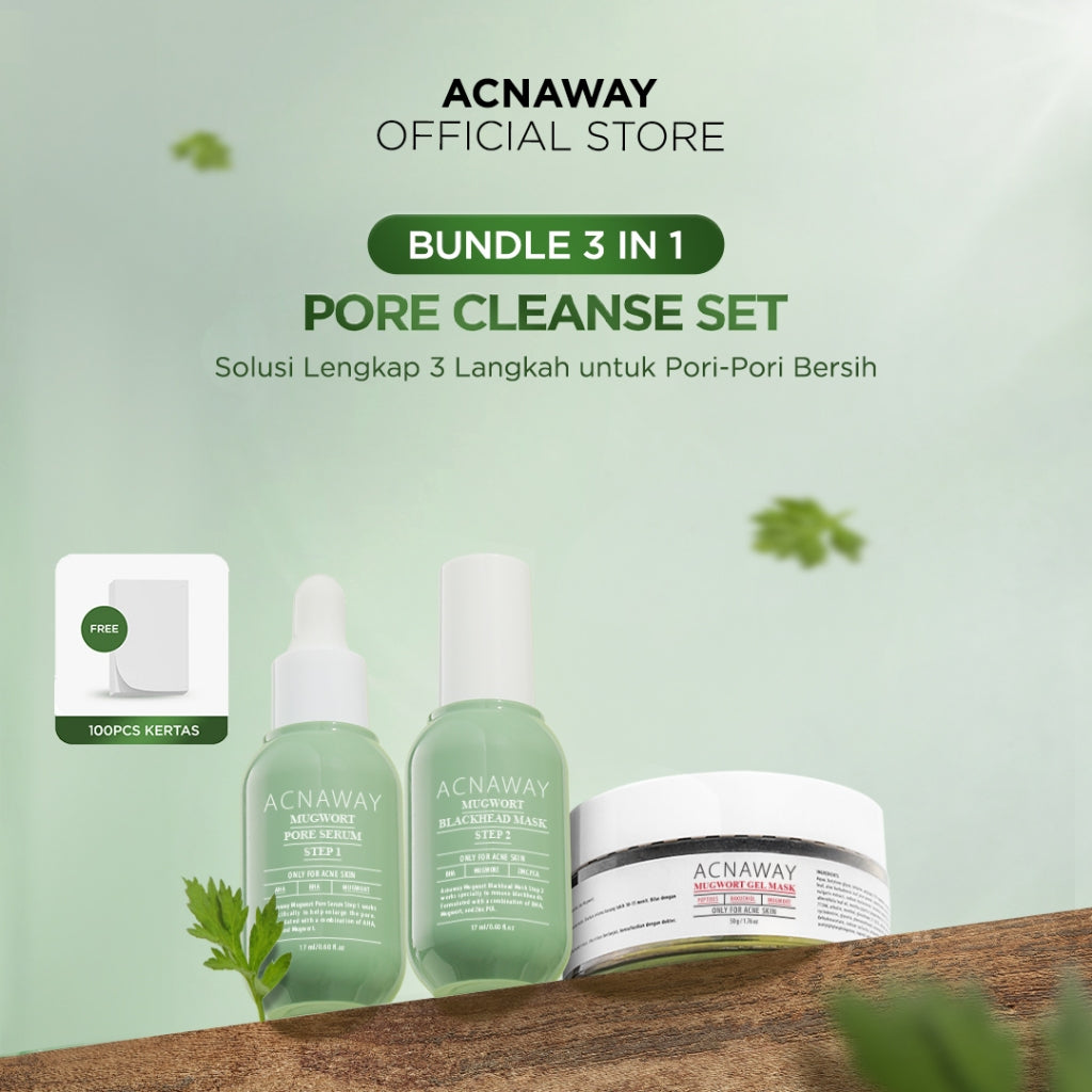 ACNAWAY Mugwort Blackhead Treatment Kit - Mugwort Pore Serum + Mugwort Blackhead Mask Serum Pori & Mask Treatment Komedo Membandel untuk Komedo & Pori Tersumbat