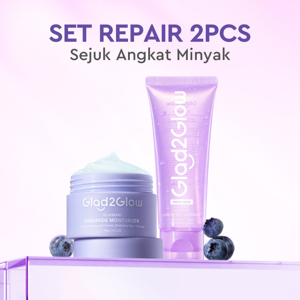 Glad2Glow Blueberry Ceramide Low pH Gel Cleanser facial wash skincare face wash sabun cuci muka cleansing balm exfoliating exfoliasi wajah sabun muka pembersih wajah Memperbaiki penghalang kulit tetap terhidrasi wajah G2G g2glow official store