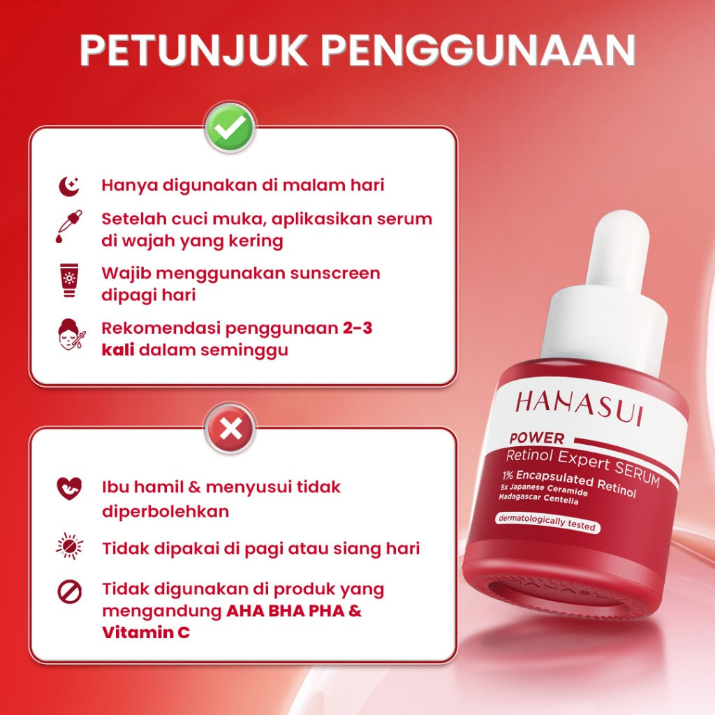 Hanasui Power Retinol Expert Serum 20ml - 1% Encapsulated Retinol - Cegah Kerutan & Kurangi Kusam