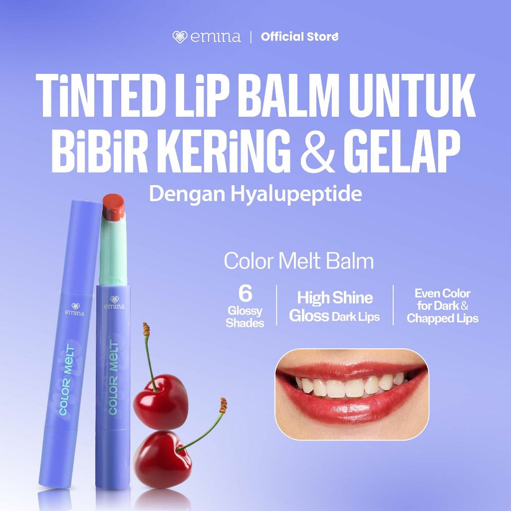 [FLASH SALE] NEW! Emina Hyalupeptide Color Melt Balm - Tinted Lip Balm Melembabkan & Mencerahkan Bibir, Lightweight & Cover Bibir Gelap with Peptide | Memperkuat Lip Barrier - Cocok untuk Bibir Sensitif