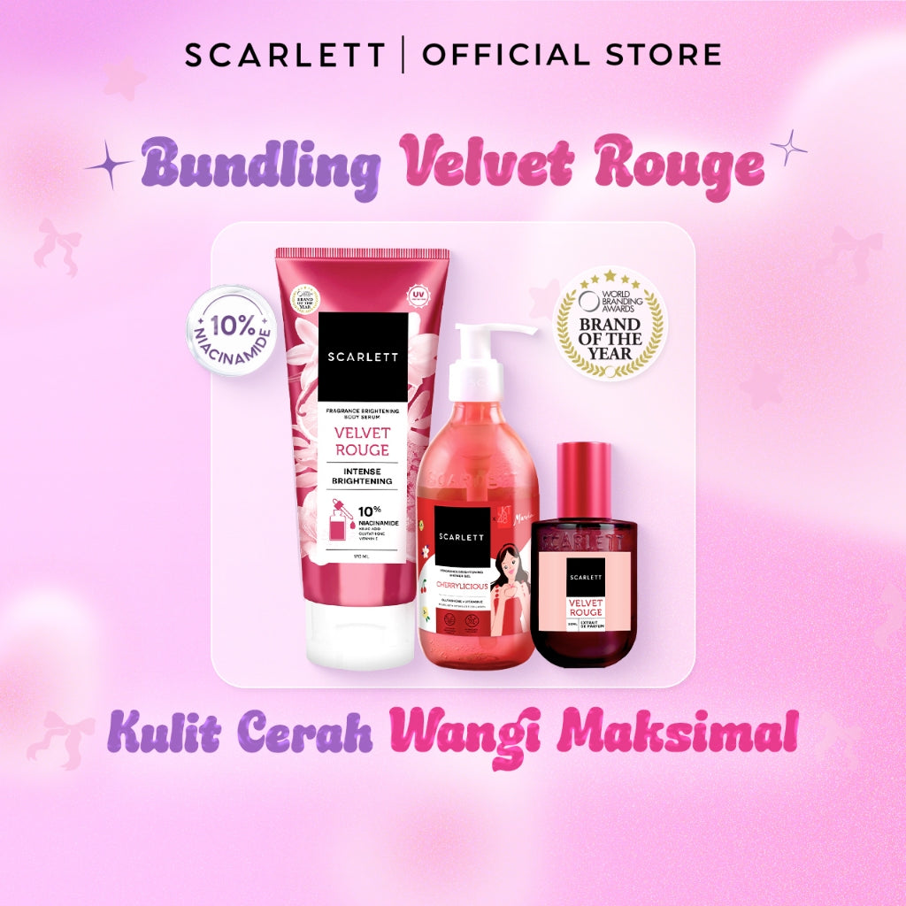 【NEW LAUNCH】BUNDLING Scarlett Fragrance Brightening Body Serum 170ml & Scarlett Whitening Extrait De Parfum 30ml ( Velvet Rouge / Purple Kiss )  | Melembapkan mencerahkan meratakan warna kulit, Kulit cerah wangi mewah