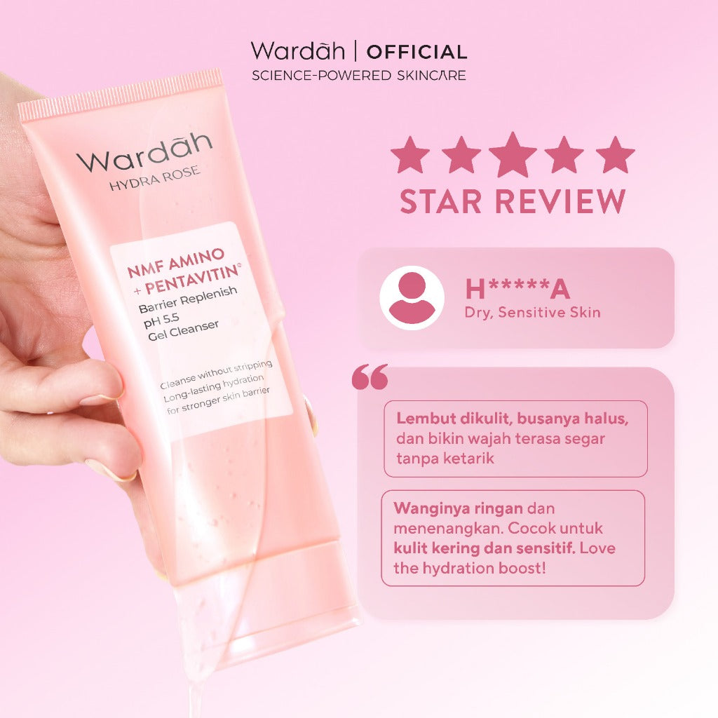 [REFAL HADY'S FAVORITE] WARDAH Hydra Rose NMF Amino Pentavitin Barrier Replenish pH 5.5 Gel Cleanser 100 mL Sabun Cuci Muka Gentle Acid Mantle Expert Hydrating Foam yang Membersihkan dengan Gentle Kulit Sehat dan Skin Barrier Terlindungi - Skincare