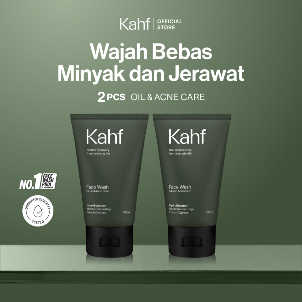 Twin Pack Kahf Face Wash Oil and Acne Care 100 ml - 2 pcs Sabun Cuci Muka Pria untuk Membantu Lawan Jerawat dan Kontrol Minyak - Suitable for Daily Use
