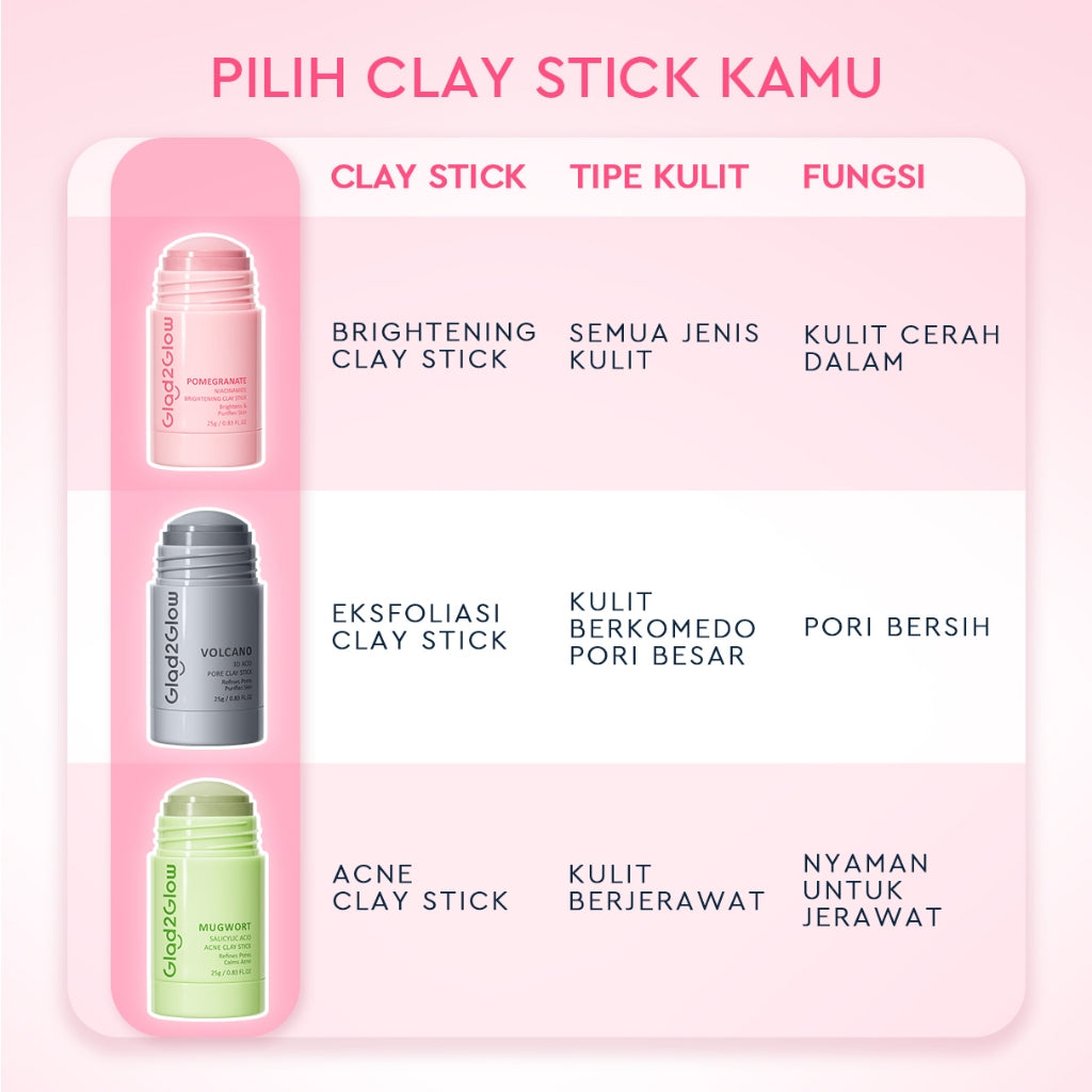 [Hemat 5PCS]Glad2Glow Clay Stick&Face Mask Complete Series-Pomegranate Brightening/Mugwort Salicylic Acid Acne/ Volcano 3D Acid Pore-masker Face Mask Packs Masker Wajah Sheet Mask mask sleeping mask mugwort mask face mask masker acne g2glow official store