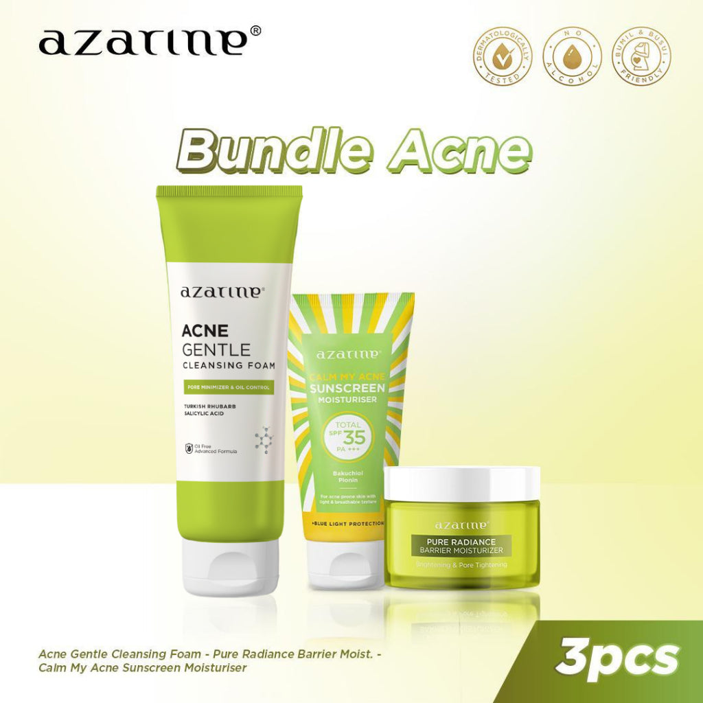 [3PCS] Baru! Azarine Bundle Skincare 100rban! Facial Cleanser Moisturizer Sunscreen Wajah