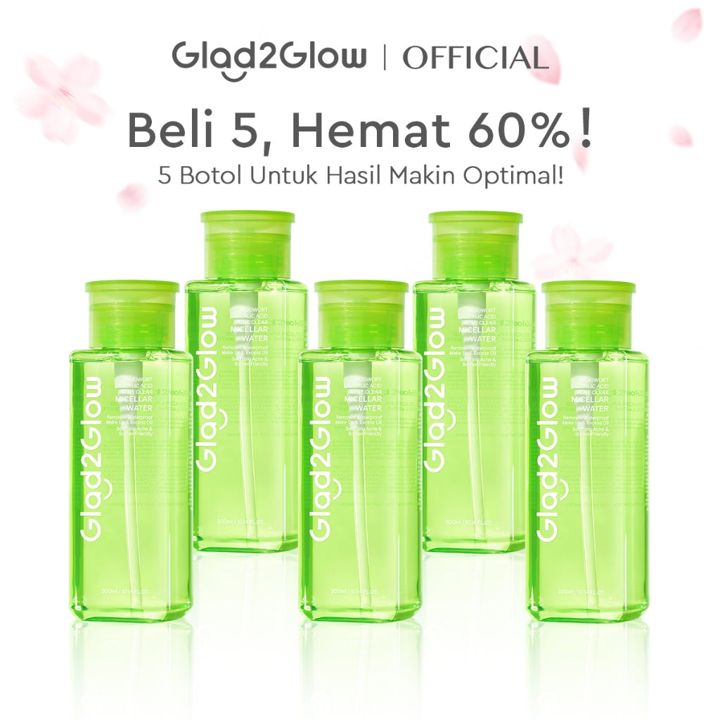 [Hemat 5PCS]Glad2Glow Micellar Water 300ml cleansing oil cleansing balm micellar centella salycilic acid remover pembersih double cleansing pembersih make up make up remove cleanface facial wash Menghilangkan jerawat Penghapus riasan g2glow official store