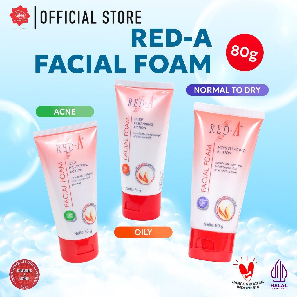 Red-A Facial Foam for Oily Skin with Oil Absorbent & Red Algae Extract (tersedia 40 Gr & 80 Gr)
