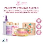 Noera Paket Whitening Sultan | Bright & Glow Body Serum + Glutha Booster + Glow Me Skin + Whitening Booster Night Vitamin Lotion + Collagen Drink Improved Formula