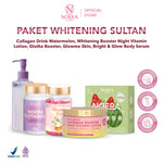 Noera Paket Whitening Sultan | Bright & Glow Body Serum + Glutha Booster + Glow Me Skin + Whitening Booster Night Vitamin Lotion + Collagen Drink Improved Formula