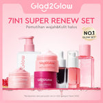 [Cocok Untuk Pemula] Glad2Glow Cerah Glowing Bundle all in 1 7in1-Brightening Moisturizer+Serum+Cleanser+toner+Peeling solution+Retinol 10%Niacinamide skincare paket pembersih perawatan kulit mencerahkan warna kulit pelembab wajah g2glow official store