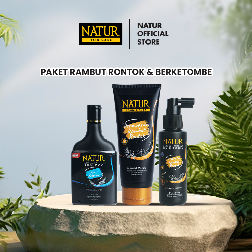 Paket Rambut Rontok dan Berketombe - Shampoo, Conditioner, Hair Tonic Rambut Rontok dan Ketombe