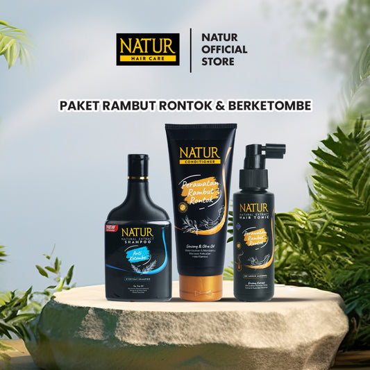 Paket Rambut Rontok dan Berketombe - Shampoo, Conditioner, Hair Tonic Rambut Rontok dan Ketombe