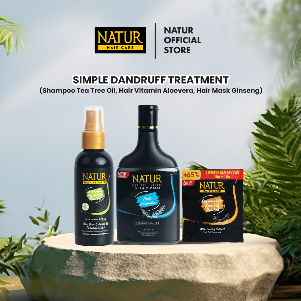 Simple Dandruff Treatment (Shampoo TTO, Hair Vitamin Aloevera, Hair Mask Olive Oil) - Paket Perawatan Rambut Berketombe