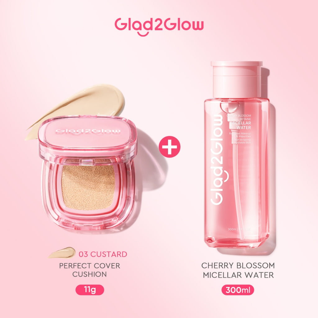 [ORDER NOW, HEMAT 35K]Glad2Glow Perfect Blurring Powder Foundation&Perfect Cover Cushion foundation  Setting waterproof Concealer Oil-Control matte Sweatproof Finish Poreless Highlighting Contouring Refill two way cake BB CC makeup g2glow official store