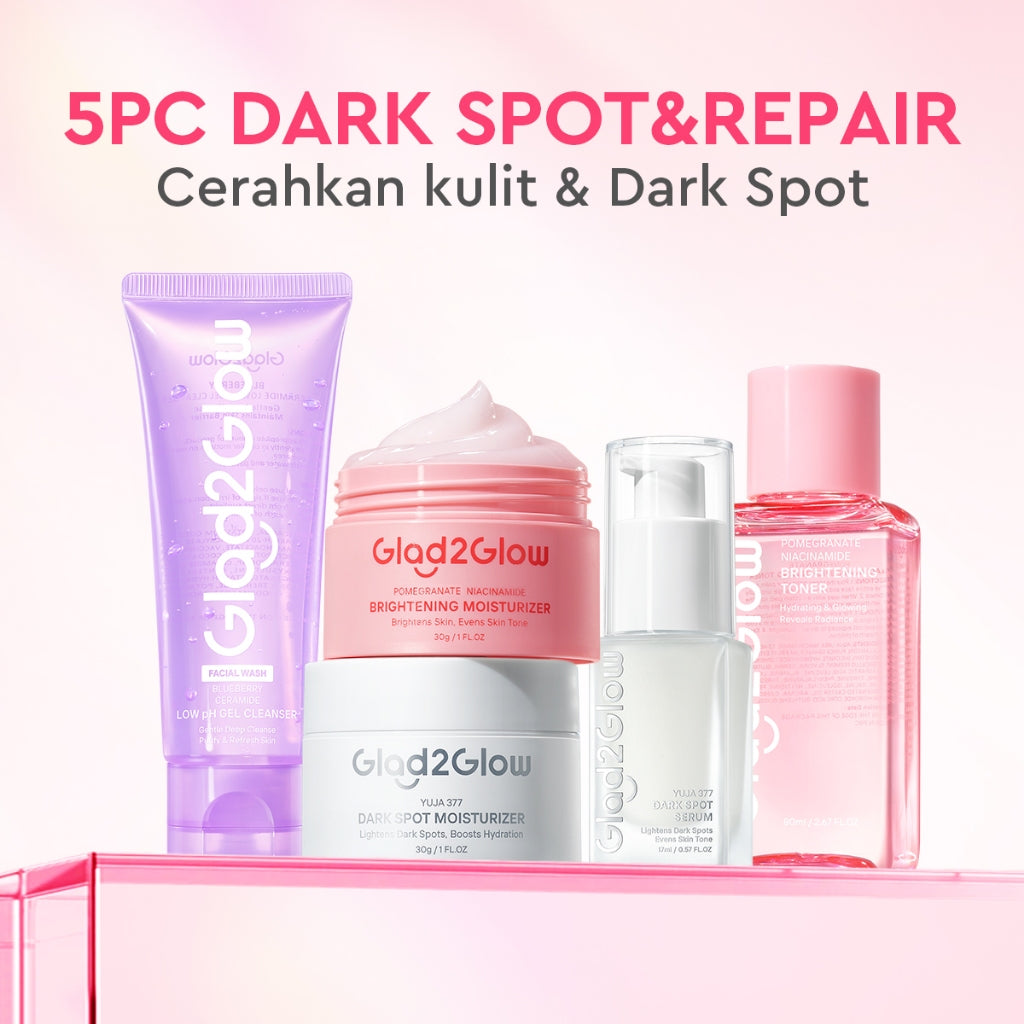 [ORDER NOW, HEMAT 30K]Glad2Glow Symwhite377 Dark Spot Bundle 7PCS-Yuja Skincare Cerah Brightening Moisturizer+Dark Spot Serum+Cleanser+Retinol Moisturizer+ Retinol Serum+Toner+Clay Stick Meringankan flek hitam mencerahkan warna kulit g2glow official store