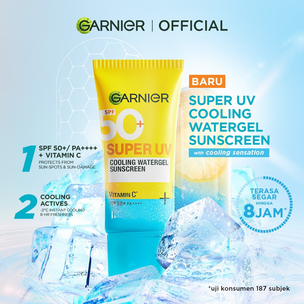 GARNIER Super UV Cooling Watergel Sunscreen SPF 50+ PA++++ Vitamin C Skincare - 30ml Sunscreen dengan sensasi dingin sunscreen spf 50 pa ++++