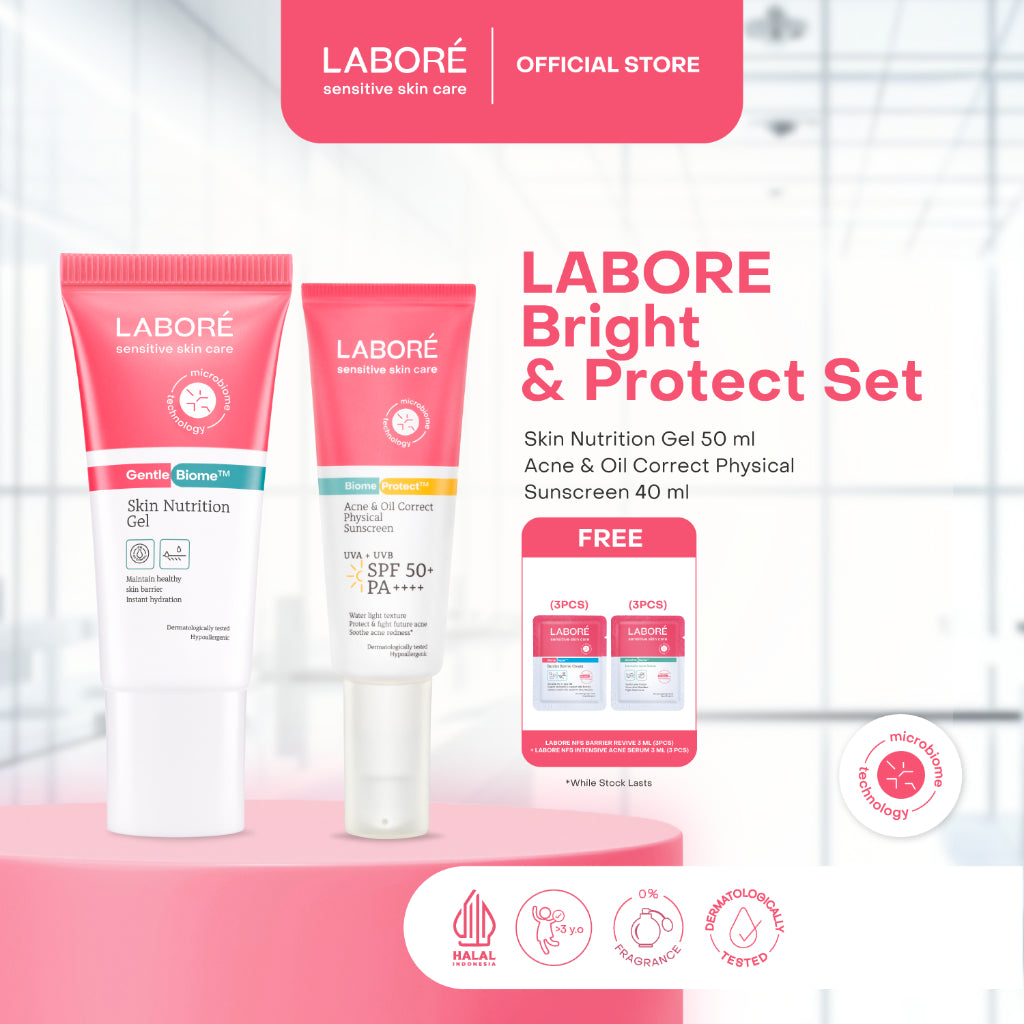 [TERSEDIA DI SELURUH INDONESIA] Labore Bright & Protect Set - (Skin Nutrition Gel 50ml, Physical Sunscreen 30ml, Acne & Oil Physical Sunscreen 40ml)