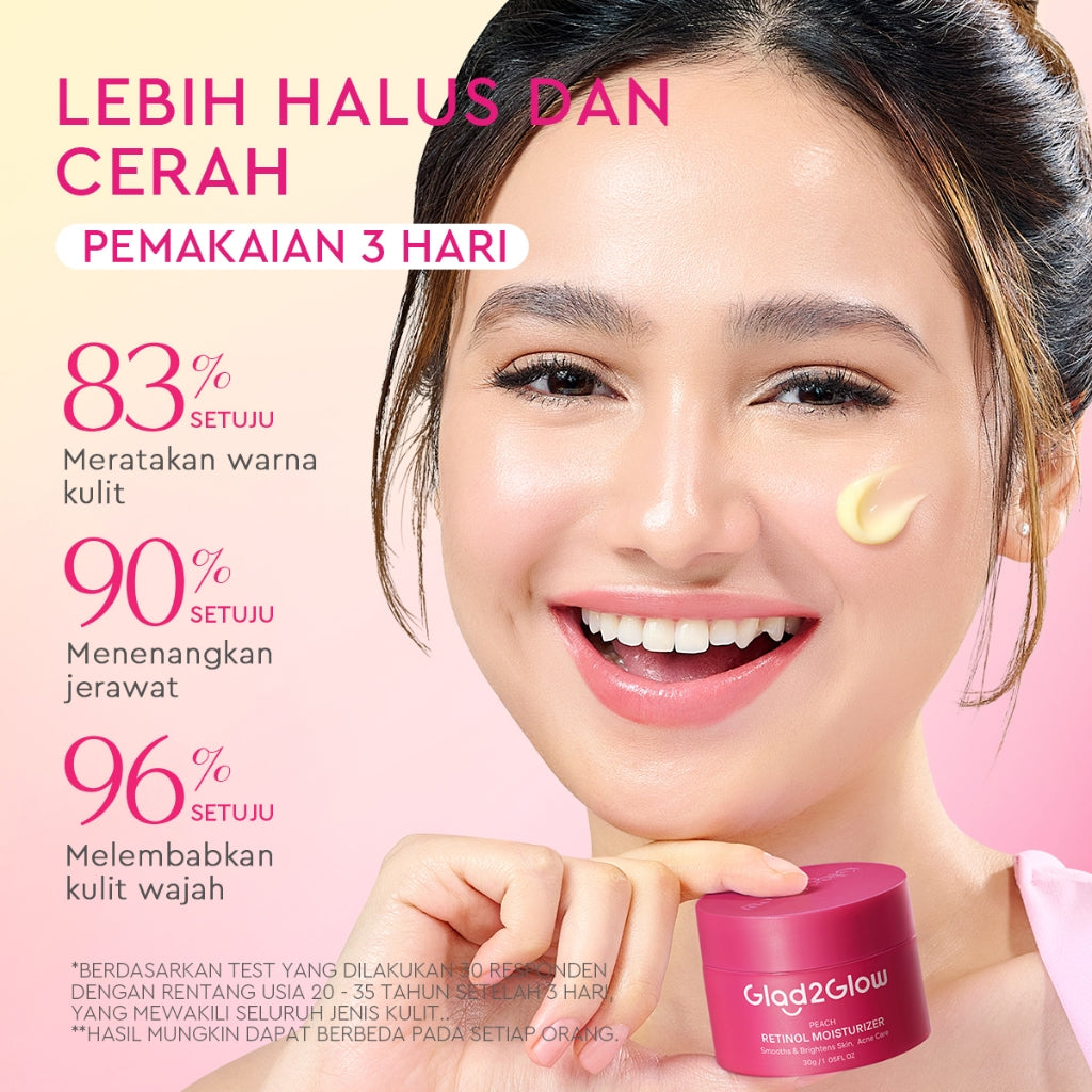 [Big Size]Glad2Glow Peach Retinol Moisturizer 100g Pelembab Anti Penuaan Penghalang Kulit Mencerahkan Flek Hitam Mengurangi kerutan mencerahkan warna kulit menghaluskan kulit mengecilkan pori-pori membesar dan melembabkan g2glow official store