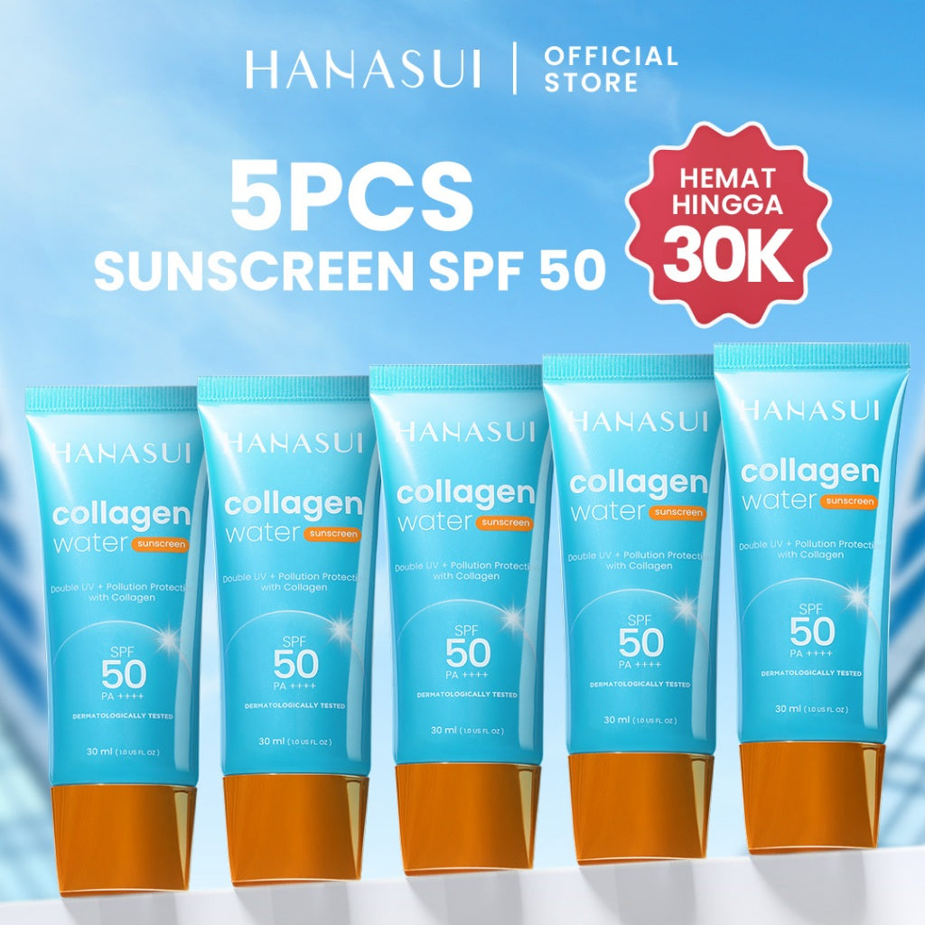【5pcs Hemat】Hanasui Collagen Water Sunscreen - SPF 50 & SPF 30 - Ringan & Menenangkan Kulit No Whitecast Tidak Kusam Berminyak