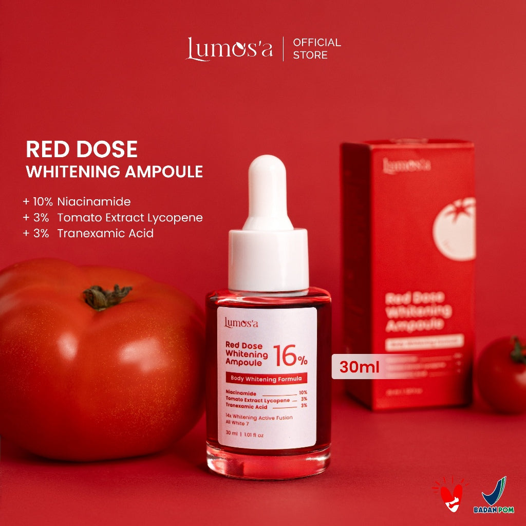 Lumos'a Red Dose Whitening Ampoule 30ml | 10% Niacinamide + 3% Tomato Extract Lycopene + 3% Tranexamic Acid | Body Whitening Serum