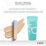 Wardah Paket UV Shield Airy Smooth Sunscreen Serum SPF 50 PA++++ 25 ml + Lightening Liquid Concealer 6 g - Base Make Up - Wajah Terlindungi, Noda Hitam Bekas Jerawat Tertutupi - Skincare