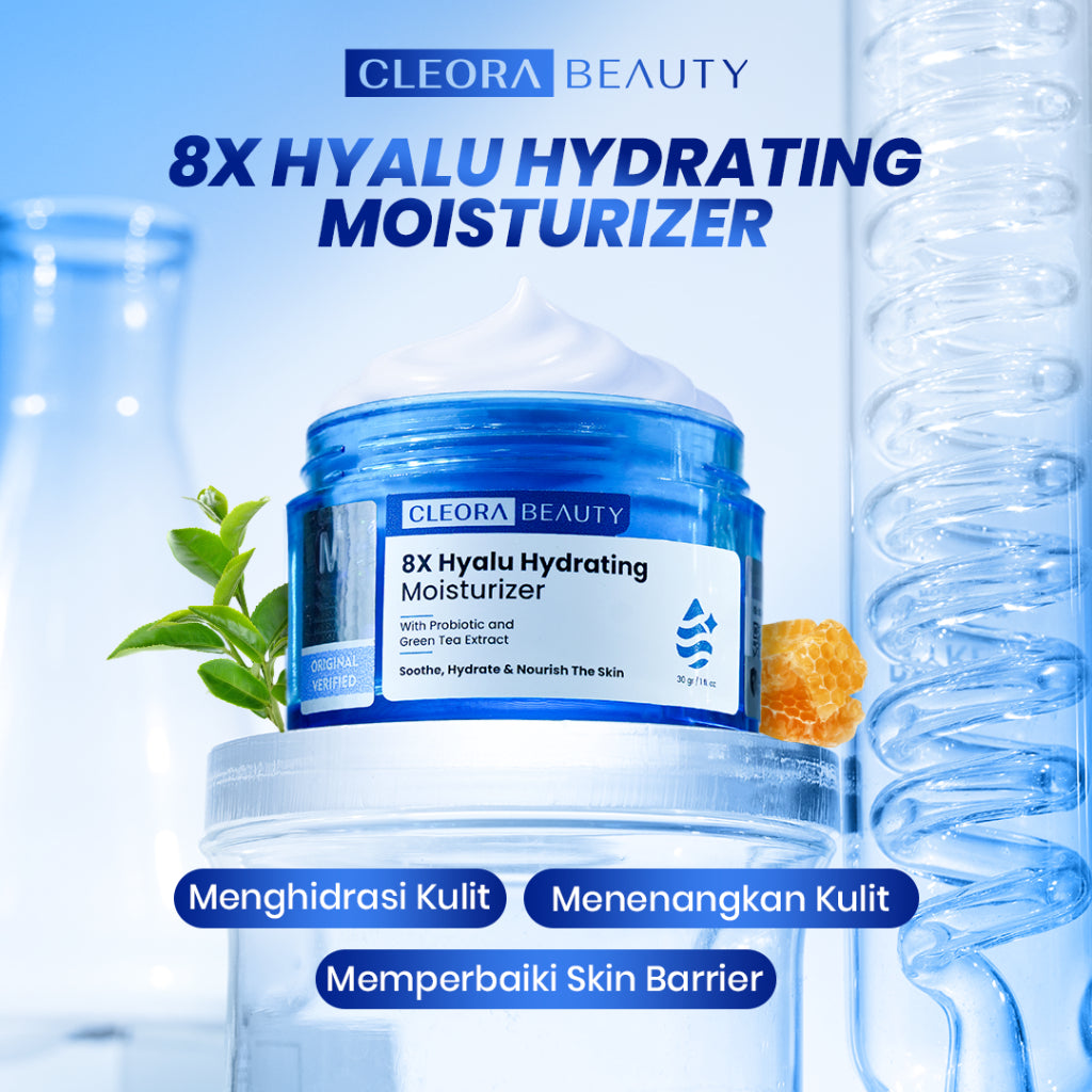 [2IN1 SUPER HEMAT] Cleora Glow & Repair - Skincare 8X Hyalu Moisturizer & 3 Minutes Exfoliating Gel With AHA BHA PHA Brightening Whitening Mencerahkan Mengangkat Sel Kulit Mati SkinBarrier Melembabkan Eksfoliasi Exfoliasi Scrub Wajah Wanita Acne Day Cream