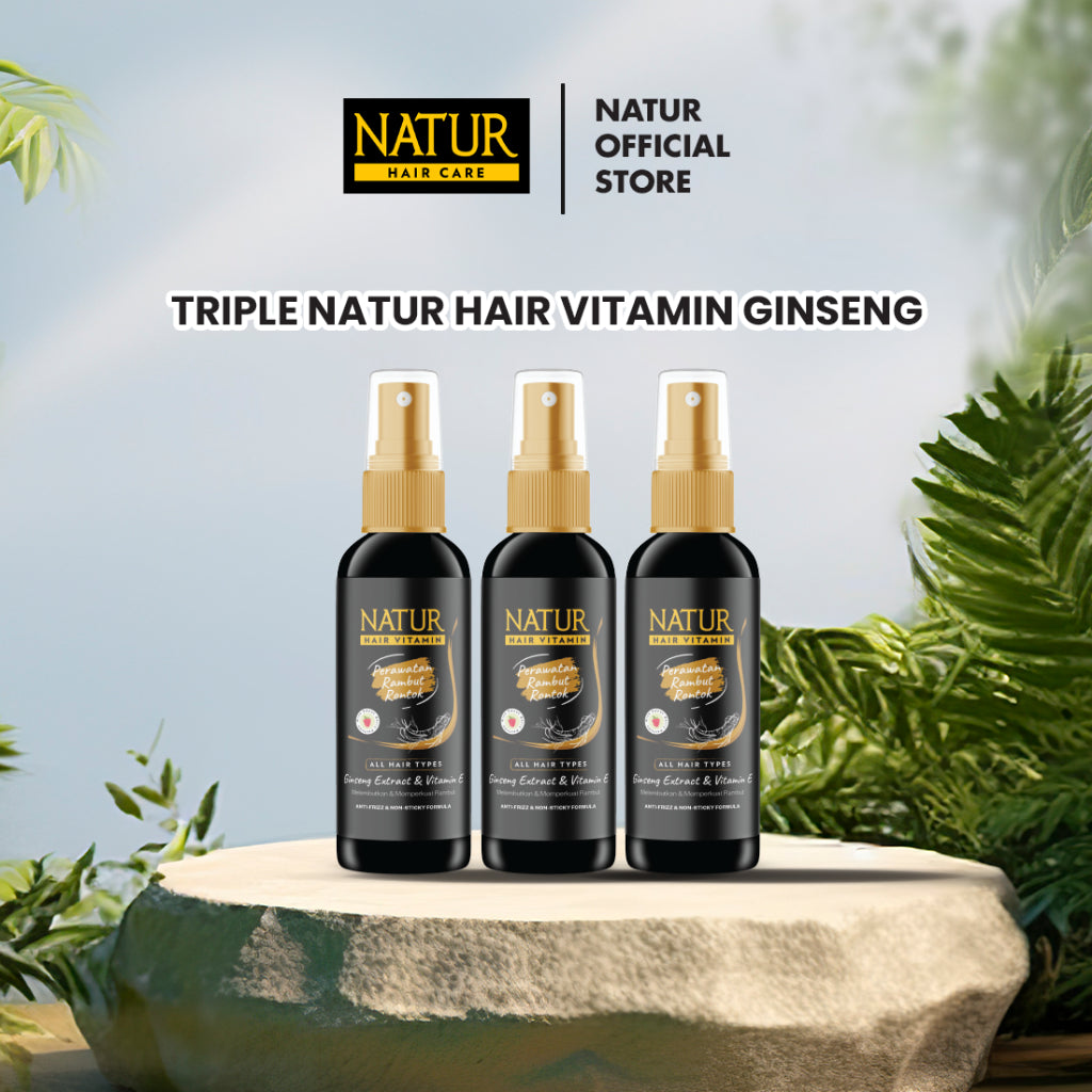 Triple Natur Hair Vitamin Ginseng 80 ml - Paket Vitamin Rambut Rontok 3pcs / Anti Hair Fall / Menguatkan Akar Rambut