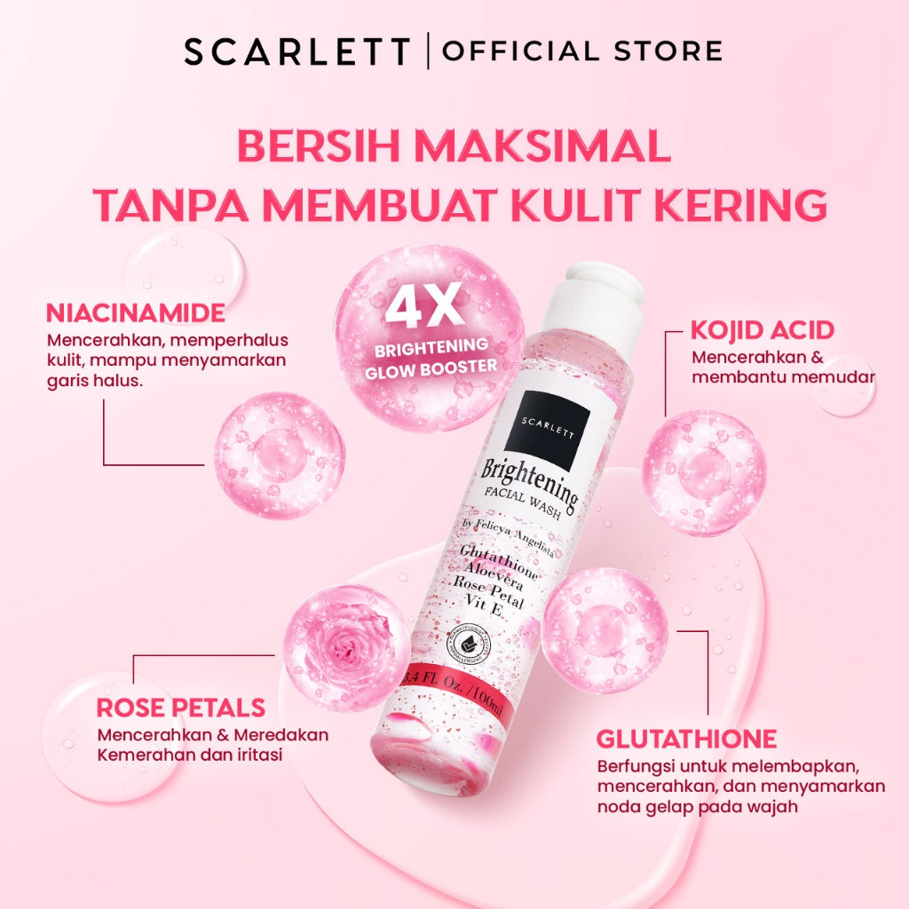 SCARLETT Brightening Facial Wash Untuk Semua Jenis Kulit Membantu untuk Mencerahkan dan Membersihkan Dalam Sekali Bilas dengan Niacinamide Kojic Acid Vitamin E