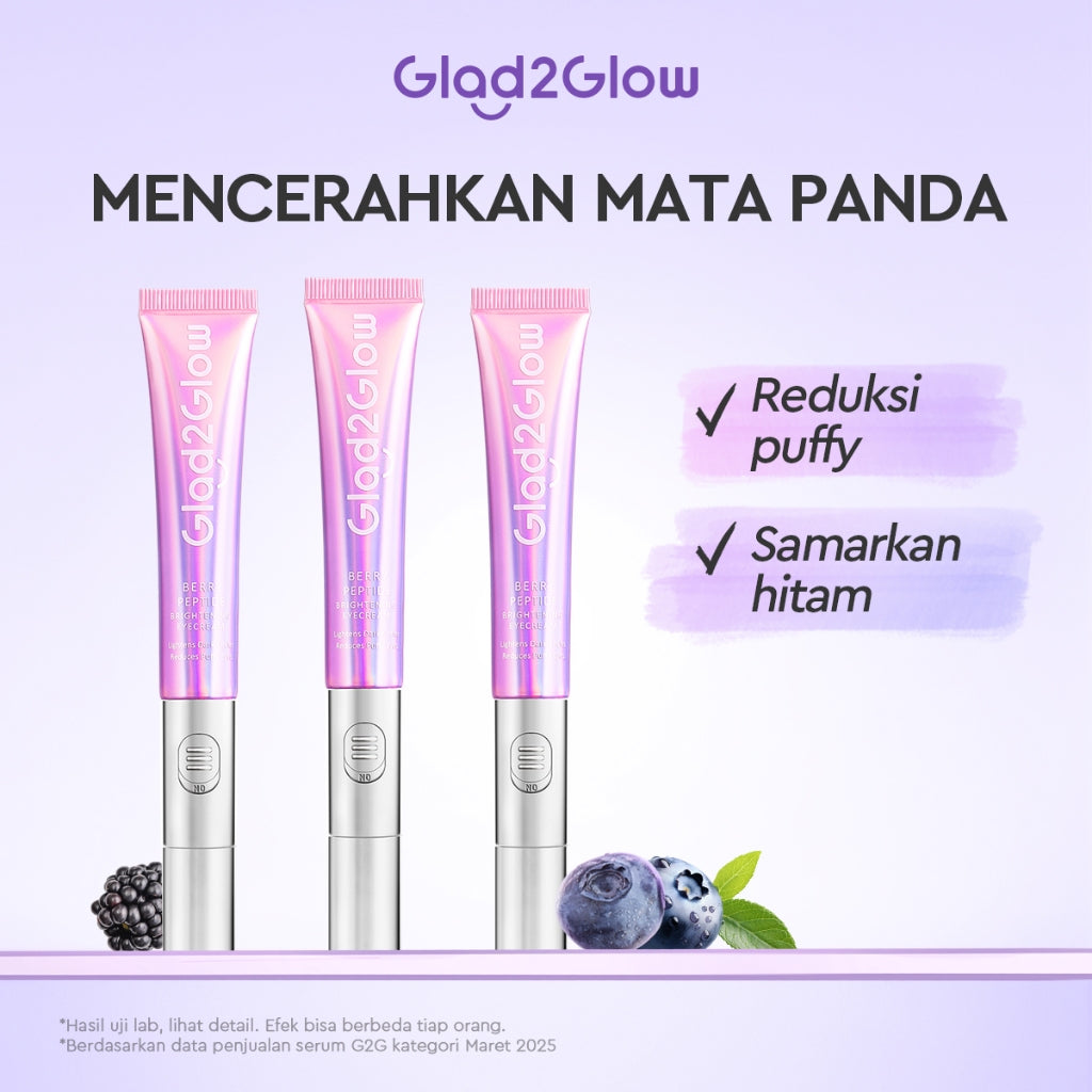 Glad2Glow Berry Eye Cream Brightening Eye Serum | Krim Mata with Electronic Massager with Peptide mata panda  kantung mata untuk Mengurangi Kantung Mata Eye Cream Eye Serum Penghilang Mata Panda Kantung Mata Cream Treatment g2glow official store