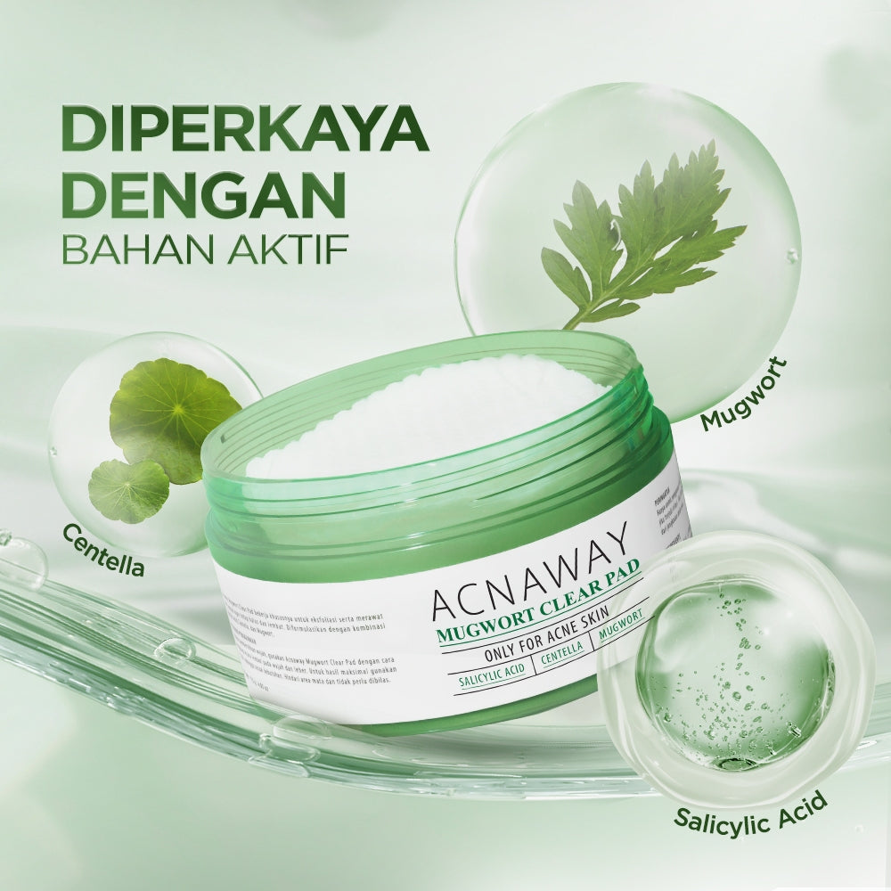 ACNAWAY Mugwort Acne Clear Pad Exfoliating – Exfoliation Pad untuk Kulit Sensitif & Berjerawat Eksfoliasi Kulit Angkat Komedo Sel Kulit Mati & Minyak Berlebih Acne Pad Exfo Pad Penghilang Komedo & Jerawat Blackhead Removal