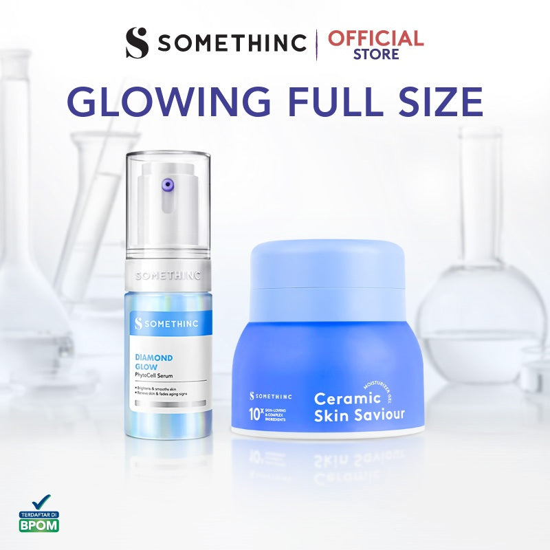 [PAKET GLOWING] SOMETHINC [2 PCS] Diamond Glow PhytoCell Serum + Ceramic Skin Saviour Moisturizer Gel - Brightening Acne Skin Barrier
