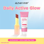 Azarine Daily Active Glow [2 PCS] Glowkiss Sunscreen Lip Balm + Active Bright Brightening Day Cream Pelembab Bibir SPF 35 PA +++ dengan Ceramide, Peptide, Vitamin C Membantu Mencerahkan Menghidrasi dan Melindungi Bibir dan Wajah dari Sinar UV