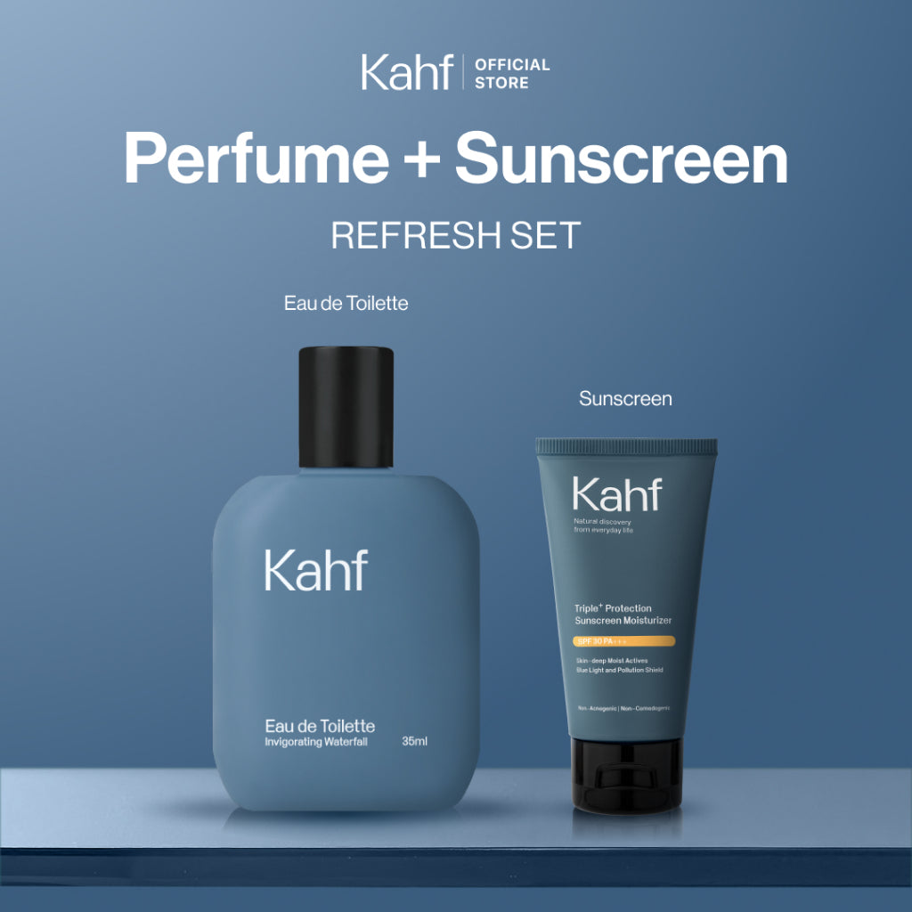 [KAHF BUNDLE 2IN1 PAKET PERAWATAN DAILY USE ESSENTIALS : TETAP TERLINDUNGI & WANGI SEHARIAN] Paket Personal Care (Sunscreen Moisturizer + Eau de Toilette) - Suitable for Daily Use