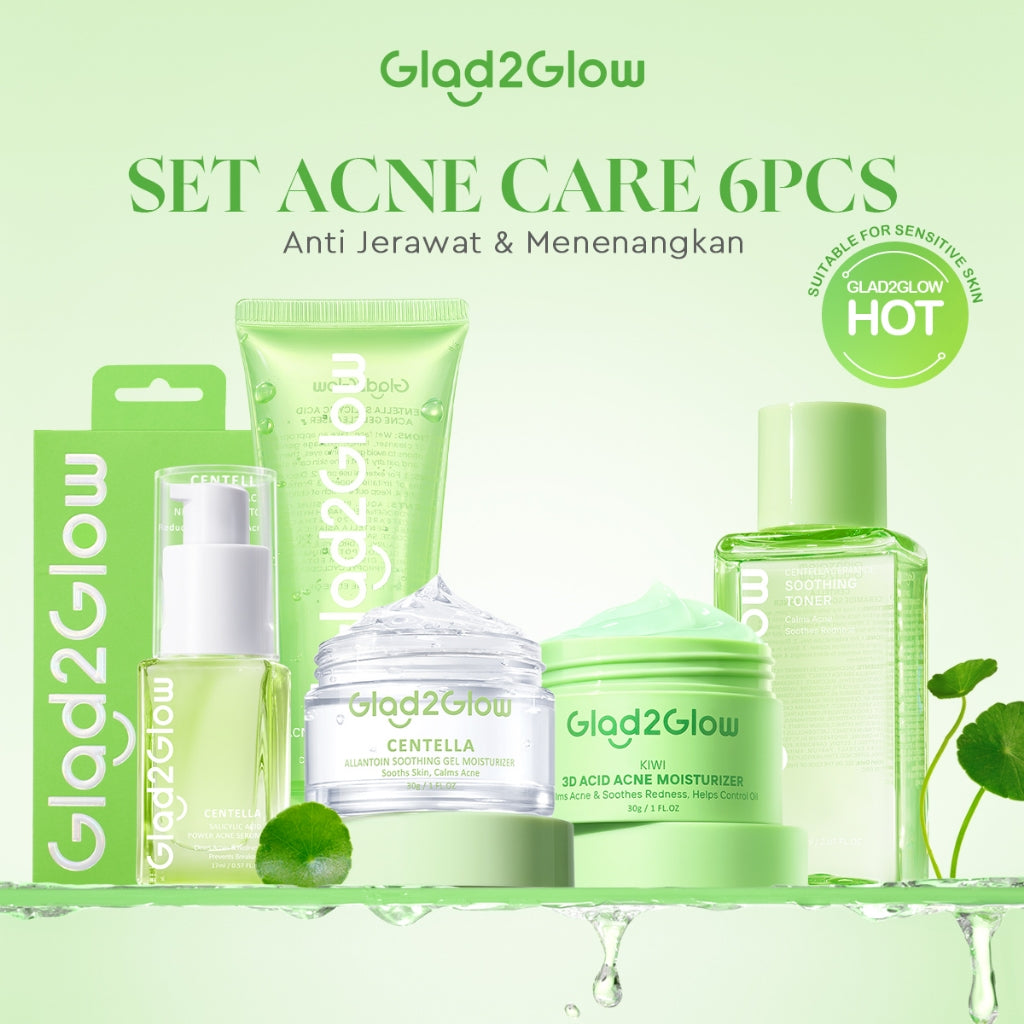 [ORDER NOW, HEMAT 50K]Glad2Glow Acne Jerawat Bundle 7in1 paket Centella madeca cream-Moisturizer+Serum+Cleanser+Toner+Clay Stick+Gel Skincare  Mask Menghilangkan Menenangkan kemerahan pada kulit Atur Minyak BerlebihMerawat Kulit g2glow official store