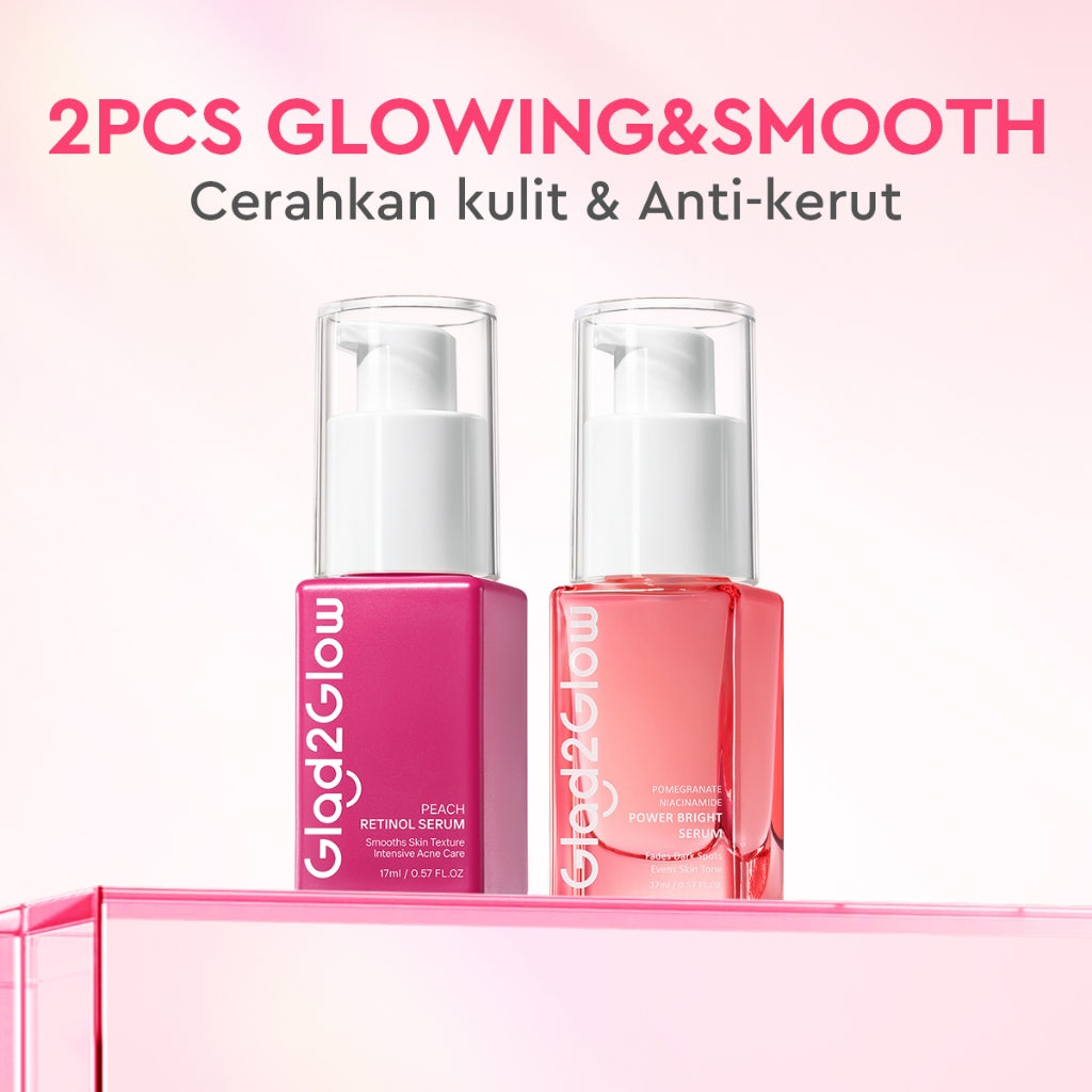 [ORDER NOW, HEMAT 30K]Glad2Glow Day & Night Renew Cerah Bundle Moisturizer+Serum Set Brightening 10%Niacinamide Peeling Eksfoliasi Retinol  tone up Pelembab Tubuh Kit Perawatan Kulit Hidrasi Delima Pelembab Wajah Pencerah Krim Gel g2glow official store
