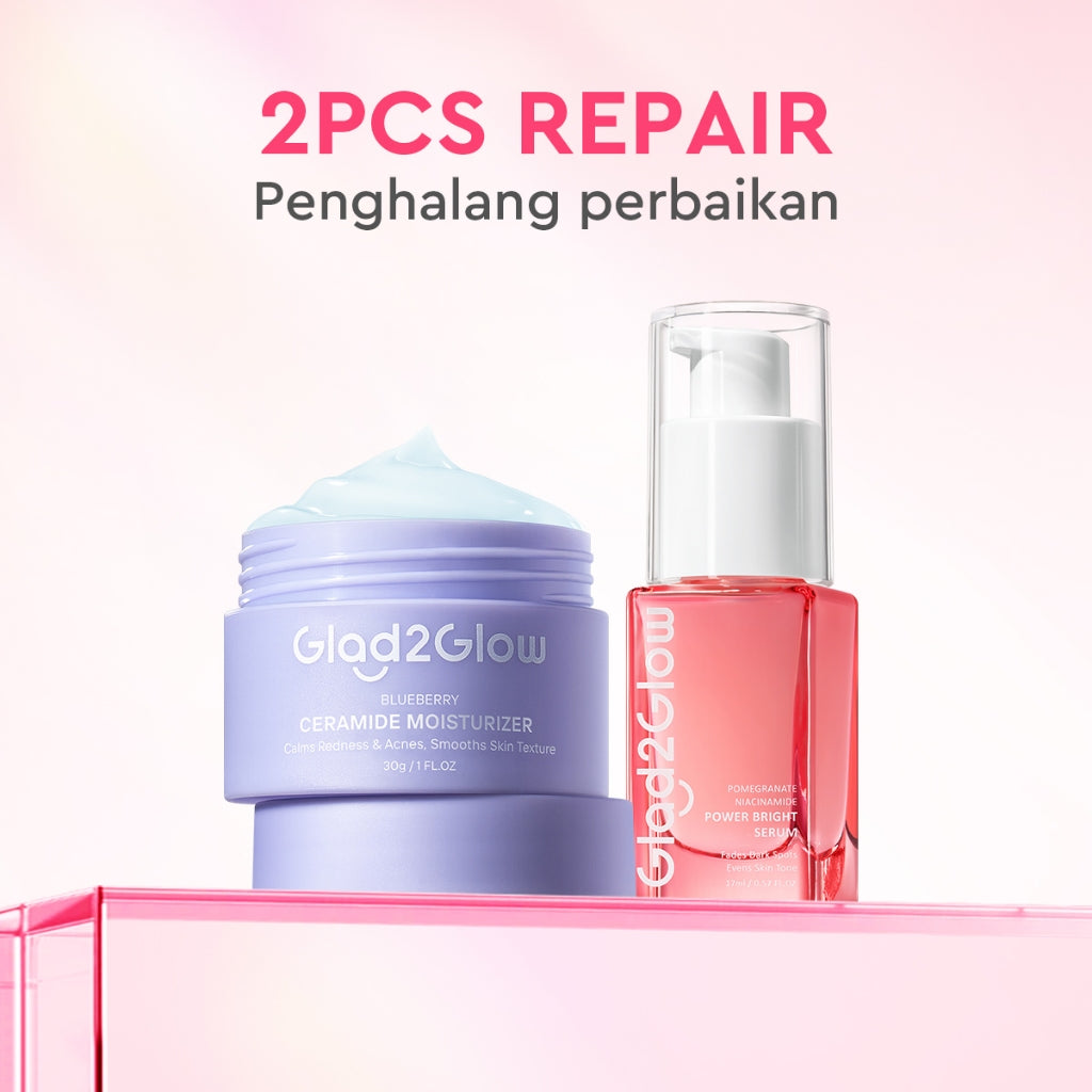 Glad2Glow 2pcs Skincare Paket- Moisturizer+Serum-Beauty Sets & Packages Mencerahkan warna kulit  Menghilangkan jerawat pengelupasan kulit penghalang perbaikan Anti penuaan kulit halus Mencerahkan bintik hitam Atur Minyak Berlebih g2glow official store