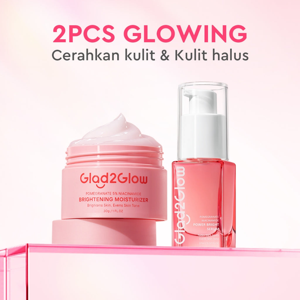 Glad2Glow 2pcs Skincare Paket- Moisturizer+Serum-Beauty Sets & Packages Mencerahkan warna kulit  Menghilangkan jerawat pengelupasan kulit penghalang perbaikan Anti penuaan kulit halus Mencerahkan bintik hitam Atur Minyak Berlebih g2glow official store