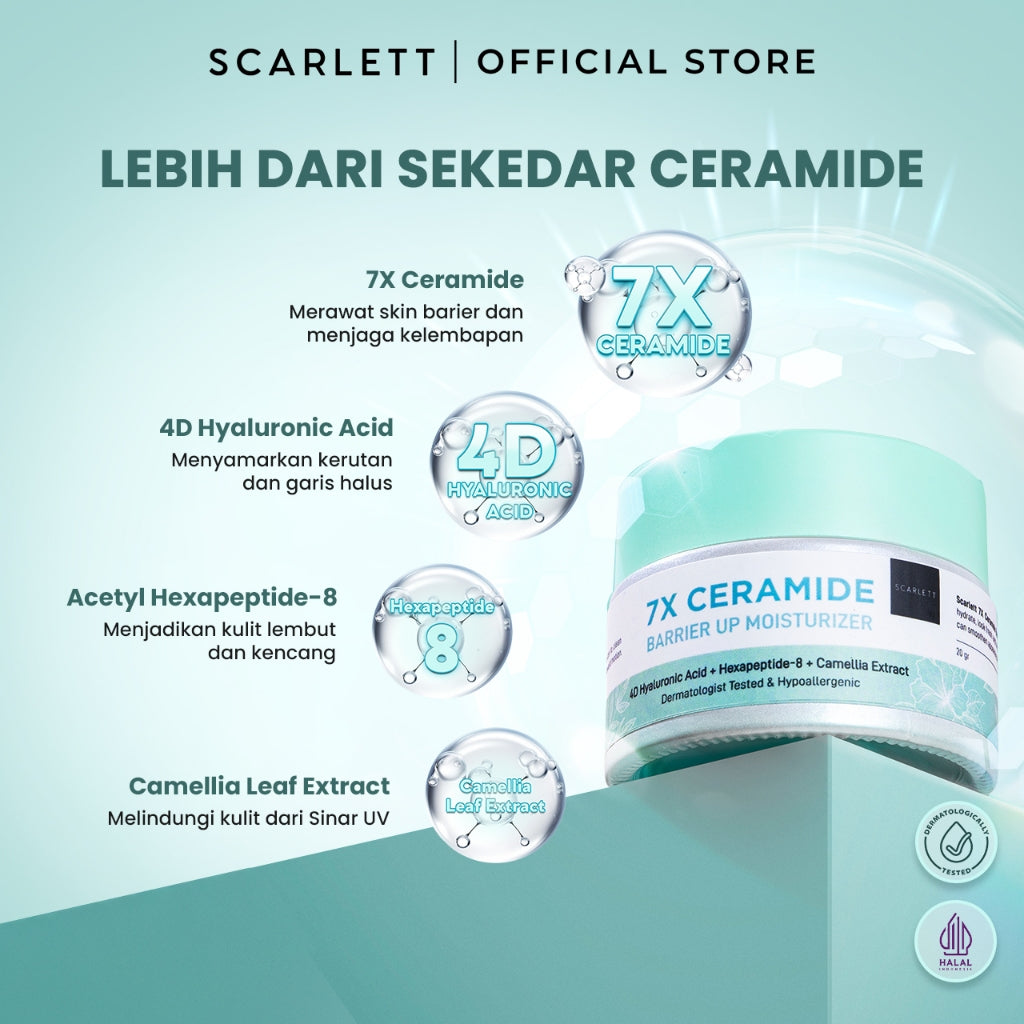 SCARLETT 7X Ceramide Moisturizer - Pelembab Wajah untuk Mencerahkan Melembabkan Memperbaiki Skin Barrier & Menghidrasi Kulit Wajah || Sensitif Skin Approved & Tidak Buat Make Up Geser